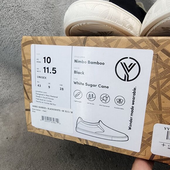 YY Nation Shoes Mens Size 10 Nimbo Bamboo Black Bamboo Slip On Sneakers *NWT* - Picture 2 of 14